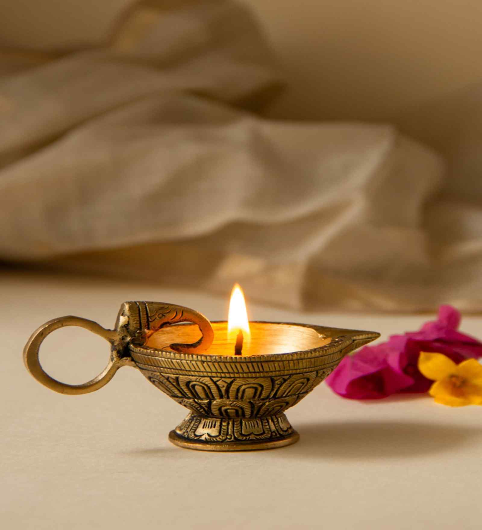 Aarti Diya with Handle  Brass Idol Gold Finish