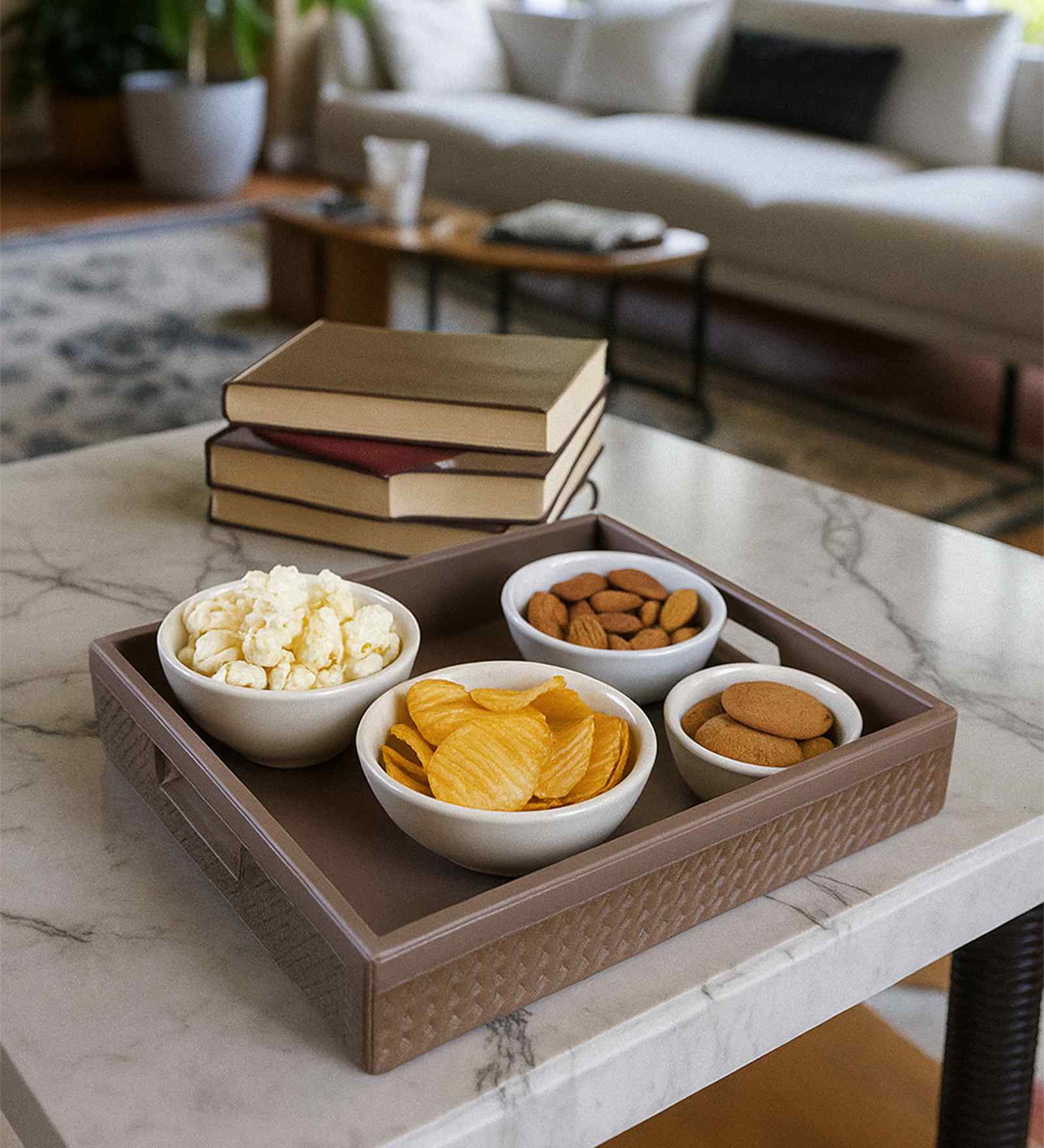 Chocolate Brown Premium Faux Leather Rectangular Serving Tray