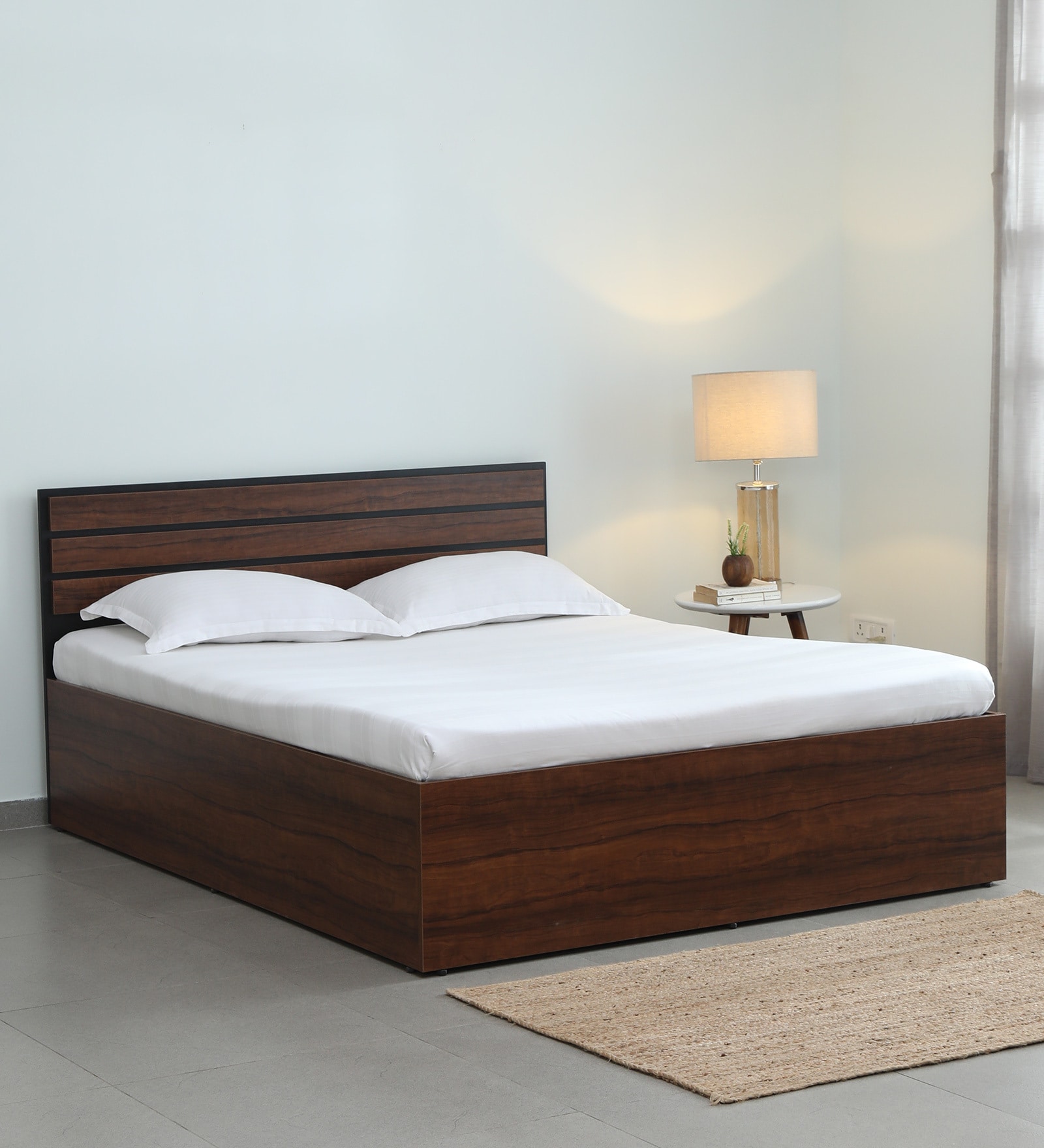 Aarya Queen Size Bed in Sandal Wood Finish with Box Storage