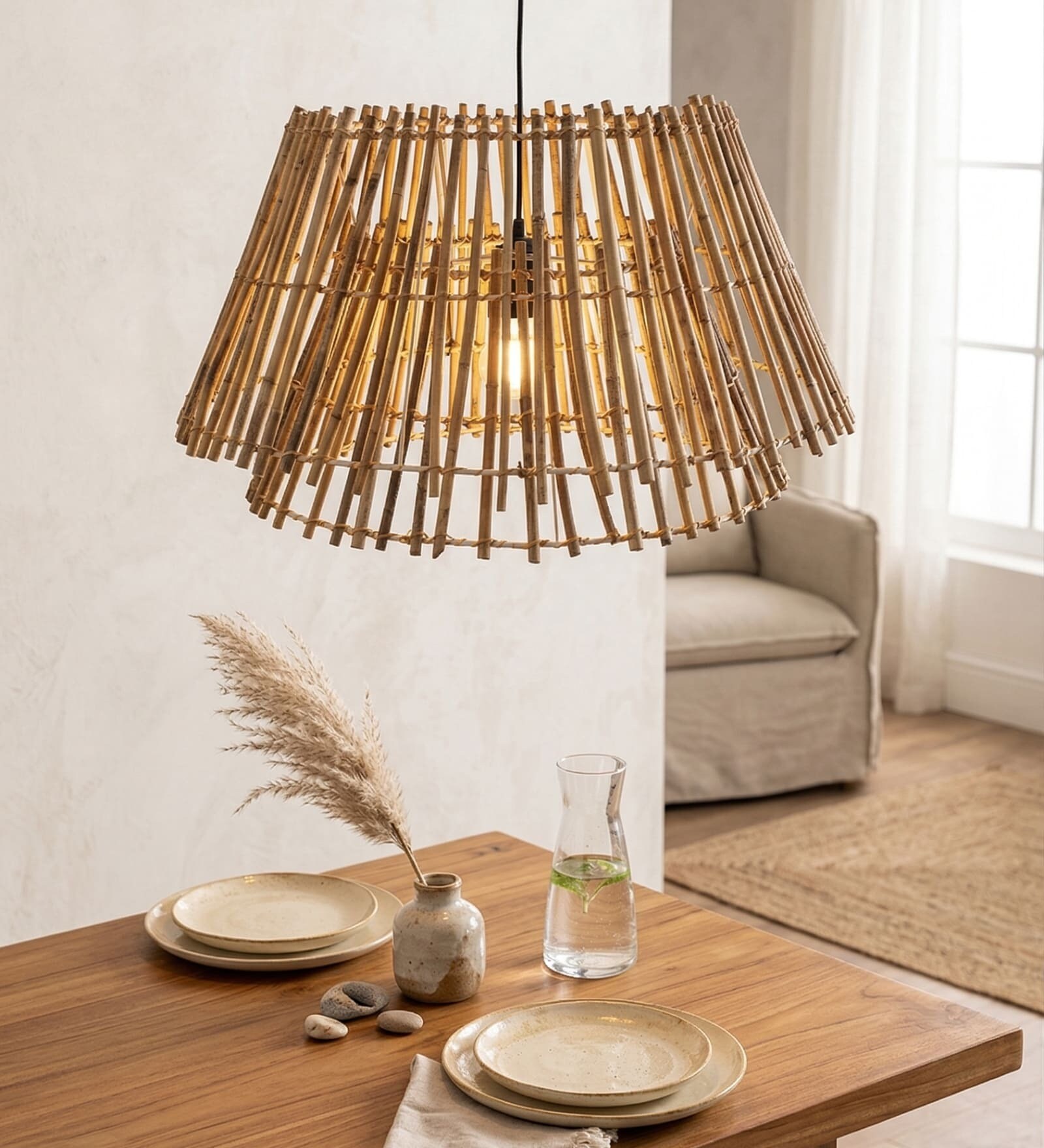 Aattur Handcrafted Rattan/Wicker Pendant Lamp Hanging Light Natural