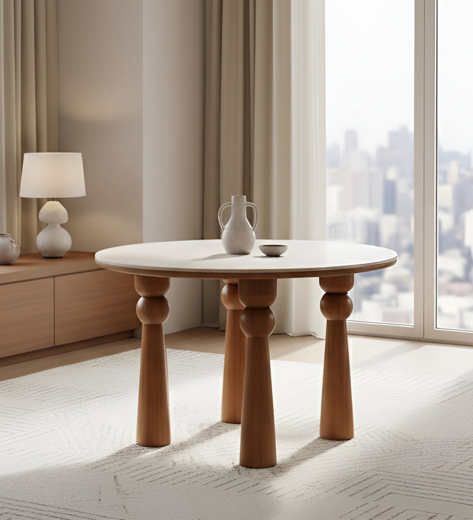 Aayam Marble Top 4 Seater Dining Table In New Teak Dark Finish