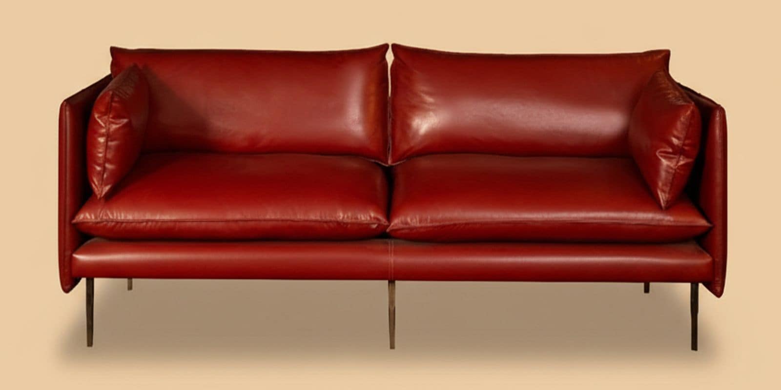 Aara Leather Three Seater Sofa in Red Colour Aara Leather Three Seater Sofa in Red Colour