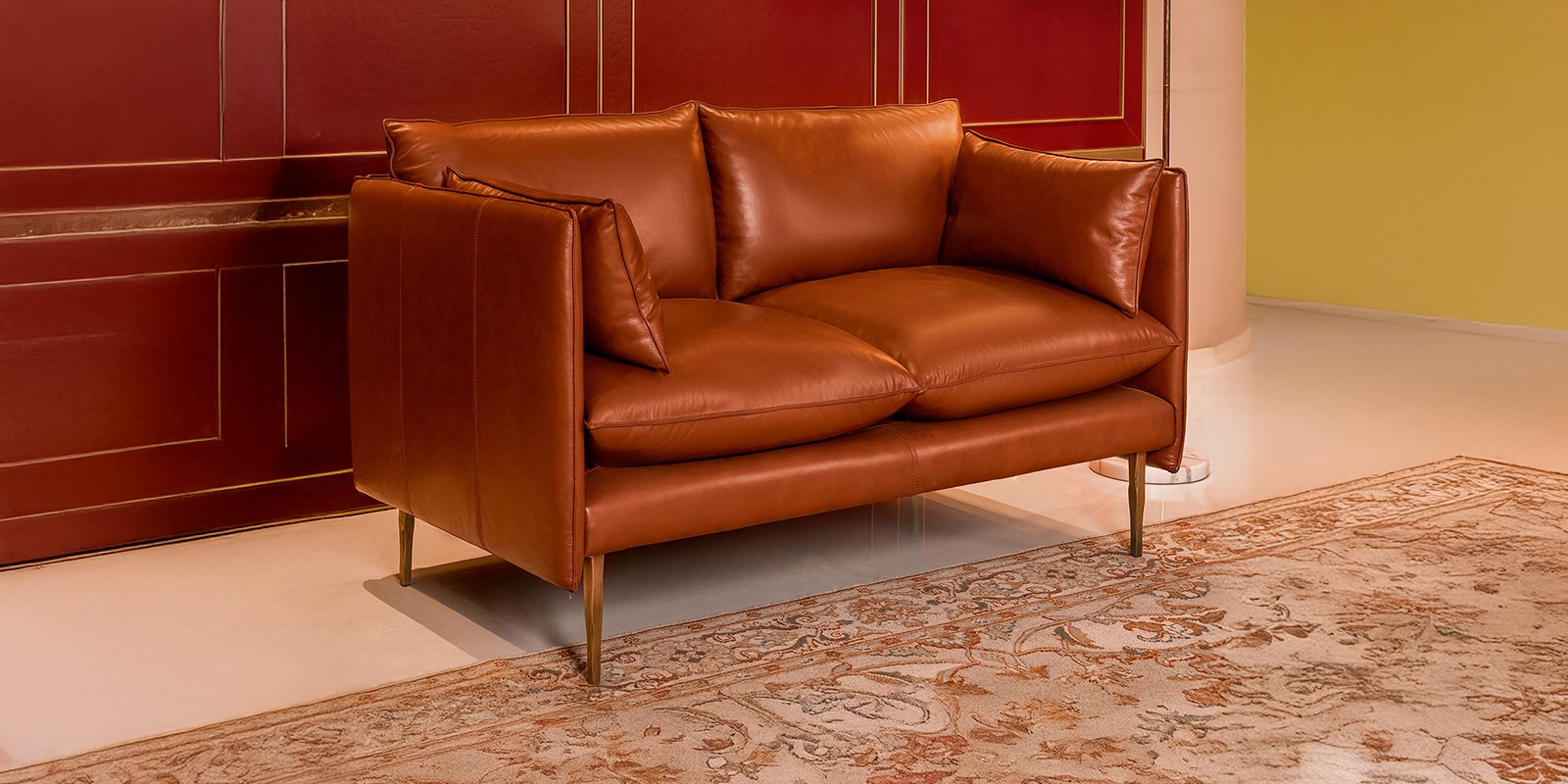 Aara Leather Two Seater Sofa in Tan Colour Aara Leather Two Seater Sofa in Tan Colour