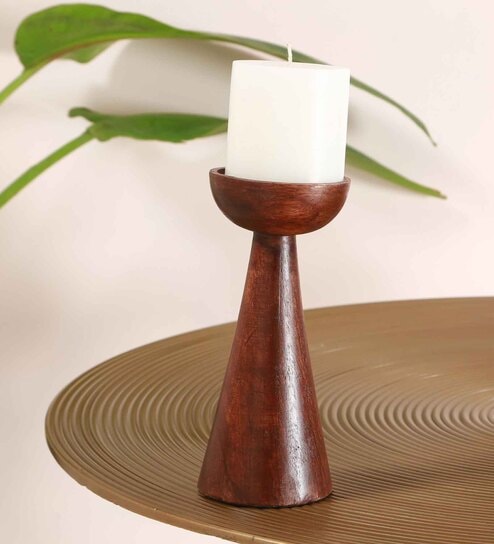 Aachman Wood Conical 8 Inch Brown MDF Candle Holder by Citilites