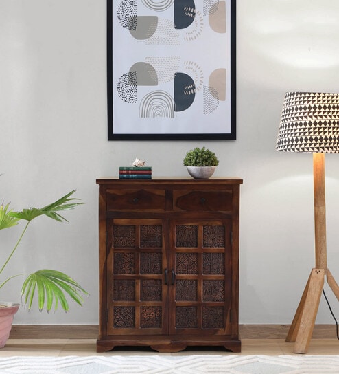 Aakrit Sheesham Wood Cabinet In Scratch Resistant Provincial Teak Finish,