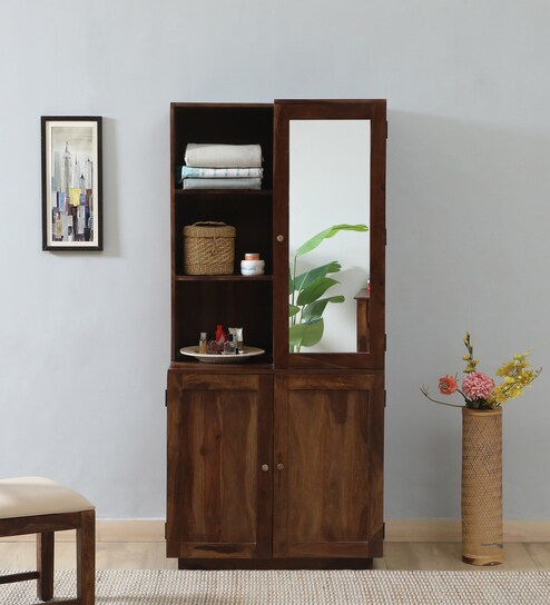 Aalst Sheesham Wood Wardrobe with Mirror  In Provincial Teak Finish