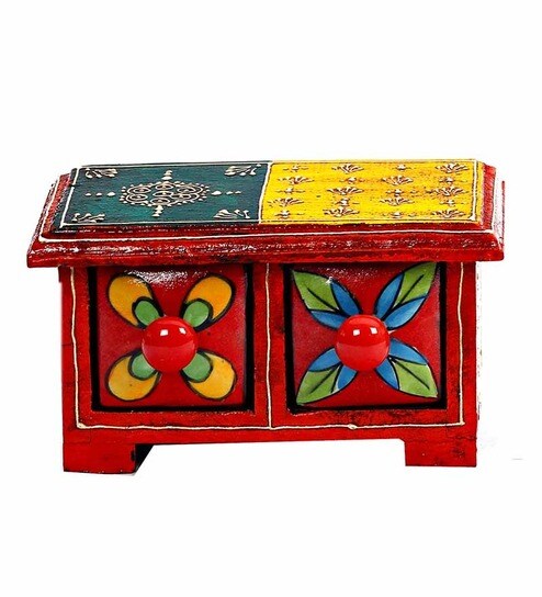Buy Aapno Rajasthan Wooden Ceramic Double Drawer Set Showpiece