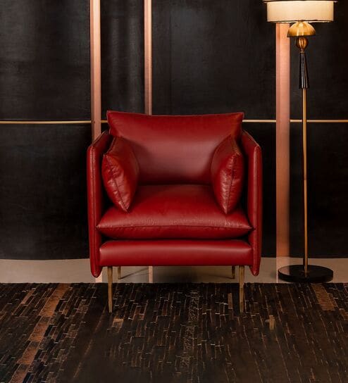 Aara Leather Single Seater Sofa in Red Colour