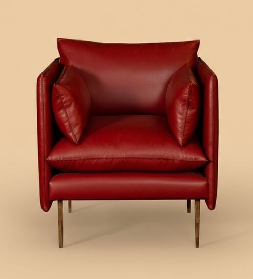 Aara Leather Single Seater Sofa in Red Colour