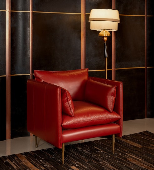Aara Leather Single Seater Sofa in Red Colour
