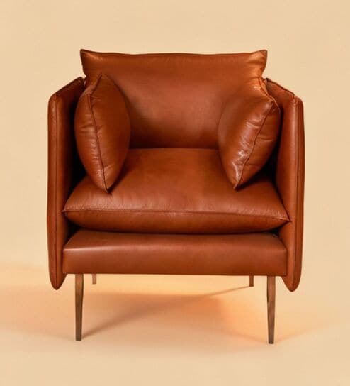 Aara Leather Single Seater Sofa in Tan Colour