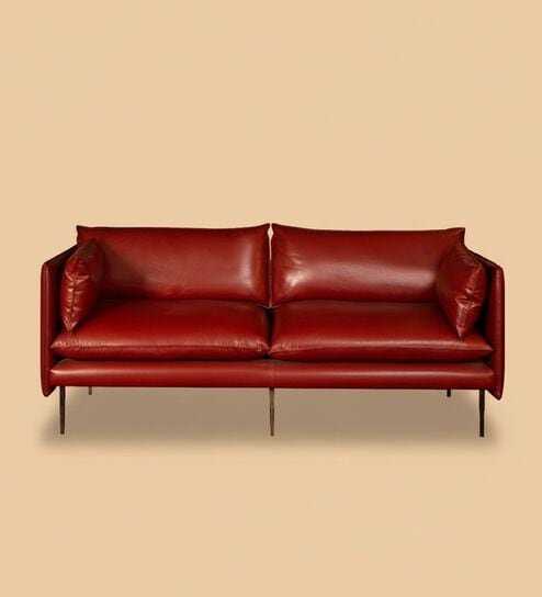Aara Leather Three Seater Sofa in Red Colour