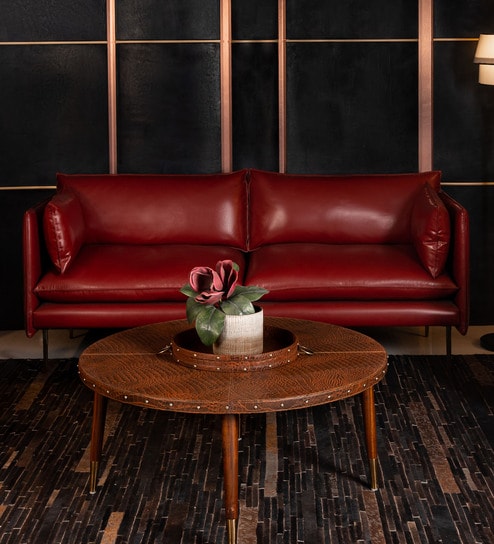 Aara Leather Three Seater Sofa in Red Colour