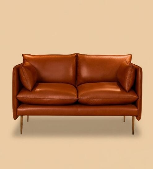 Aara Leather Three Seater Sofa in Tan Colour