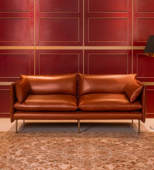 Aara Leather Three Seater Sofa in Tan Colour