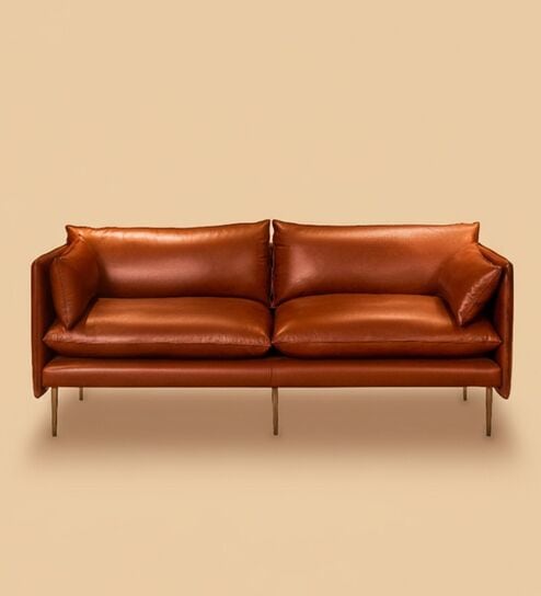 Aara Leather Three Seater Sofa in Tan Colour
