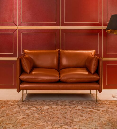 Aara Leather Two Seater Sofa in Tan Colour
