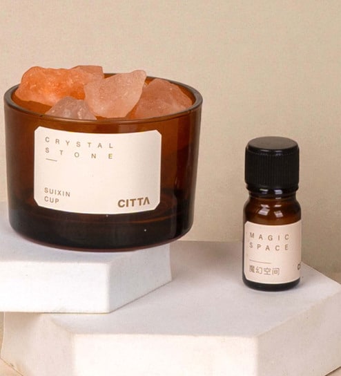2 Pieces Crystal Stone In Glass Jar & Aroma Oil Gift Set