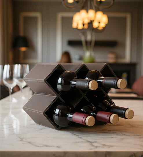 Studio Premium Faux Leather Wine Rack | Modern Diamond 8-Bottle Wine Holder