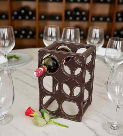 Studio Premium Faux Leather Wine Rack | Modern Vertical/Horizontal 6-Bottle Wine Holder