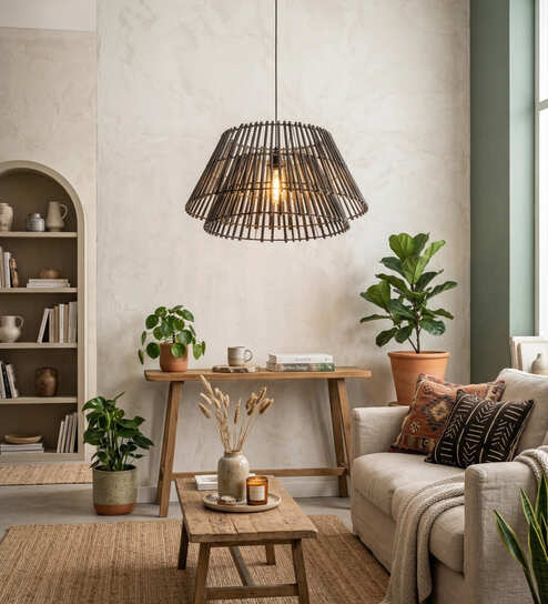 Aattur Handcrafted Rattan/Wicker Pendant Lamp Hanging Light Charcoal