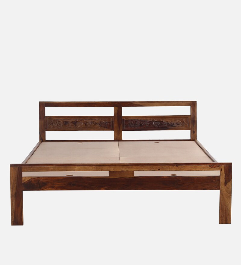 Buy Aadvik Sheesham Wood Queen Size Bed In Provincial Teak Finish Mudramark by Pepperfy Online