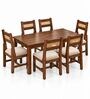 Aakar 6 Seater Dining Set In Provincial Teak Finish With Beige Colour Chair Aakar 6 Seater Dining Set In Provincial Teak Finish With Beige Colour Chair