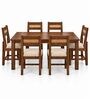 Aakar 6 Seater Dining Set In Provincial Teak Finish With Beige Colour Chair Aakar 6 Seater Dining Set In Provincial Teak Finish With Beige Colour Chair