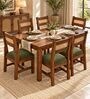 Aakar 6 Seater Dining Set In Provincial Teak Finish With Olive Green Colour Chair Aakar 6 Seater Dining Set In Provincial Teak Finish With Olive Green Colour Chair