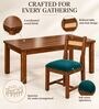 Aakar 6 Seater Dining Set In Provincial Teak Finish With Teal Green Colour Chair Aakar 6 Seater Dining Set In Provincial Teak Finish With Teal Green Colour Chair