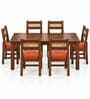 Aakar 6 Seater Dining Set In Provincial Teak Finish With Terracotta Orange Colour Chair Aakar 6 Seater Dining Set In Provincial Teak Finish With Terracotta Orange Colour Chair