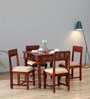 Aakrit Sheesham Wood 4 Seater Dining Set In Scratch Resistant Honey Oak Finish With Brass Cladding
