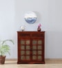 Aakrit Sheesham Wood Cabinet In Scratch Resistant Honey Oak Finish With Brass Cladding,