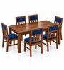 Aalaya 6 Seater Dining Set In Provincial Teak Finish With Navy Blue Colour Chair Aalaya 6 Seater Dining Set In Provincial Teak Finish With Navy Blue Colour Chair