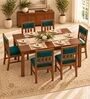 Aalaya 6 Seater Dining Set In Provincial Teak Finish With Teal Green Colour Chair Aalaya 6 Seater Dining Set In Provincial Teak Finish With Teal Green Colour Chair