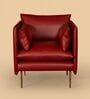 Aara Leather Single Seater Sofa in Red Colour
