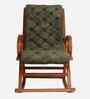Aarava Fabric Upholstered Teak Wood Rocking Chair In Teak Forest Finish