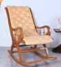 Aarava Fabric Upholstered Teak Wood Rocking Chair In Teak Gold Finish