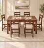 Aaroh 6 Seater Dining Set In Provincial Teak Finish With Beige Colour Chair Aaroh 6 Seater Dining Set In Provincial Teak Finish With Beige Colour Chair