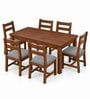 Aaroh 6 Seater Dining Set In Provincial Teak Finish With Grey Colour Chair Aaroh 6 Seater Dining Set In Provincial Teak Finish With Grey Colour Chair