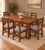 Aaroh 6 Seater Dining Set In Provincial Teak Finish With Grey Colour Chair Aaroh 6 Seater Dining Set In Provincial Teak Finish With Grey Colour Chair