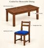 Aaroh 6 Seater Dining Set In Provincial Teak Finish With Navy Blue Colour Chair Aaroh 6 Seater Dining Set In Provincial Teak Finish With Navy Blue Colour Chair