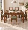 Aaroh 6 Seater Dining Set In Provincial Teak Finish With Olive Green Colour Chair Aaroh 6 Seater Dining Set In Provincial Teak Finish With Olive Green Colour Chair