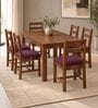 Aaroh 6 Seater Dining Set In Provincial Teak Finish With Plum Colour Chair Aaroh 6 Seater Dining Set In Provincial Teak Finish With Plum Colour Chair