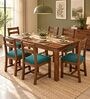 Aaroh 6 Seater Dining Set In Provincial Teak Finish With Teal Green Colour Chair Aaroh 6 Seater Dining Set In Provincial Teak Finish With Teal Green Colour Chair