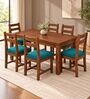 Aaroh 6 Seater Dining Set In Provincial Teak Finish With Teal Green Colour Chair Aaroh 6 Seater Dining Set In Provincial Teak Finish With Teal Green Colour Chair