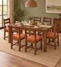 Aaroh 6 Seater Dining Set In Provincial Teak Finish With Terracotta Orange Colour Chair Aaroh 6 Seater Dining Set In Provincial Teak Finish With Terracotta Orange Colour Chair