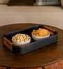 Black-Brown Premium Faux Leather Large Rectangular Serving Tray