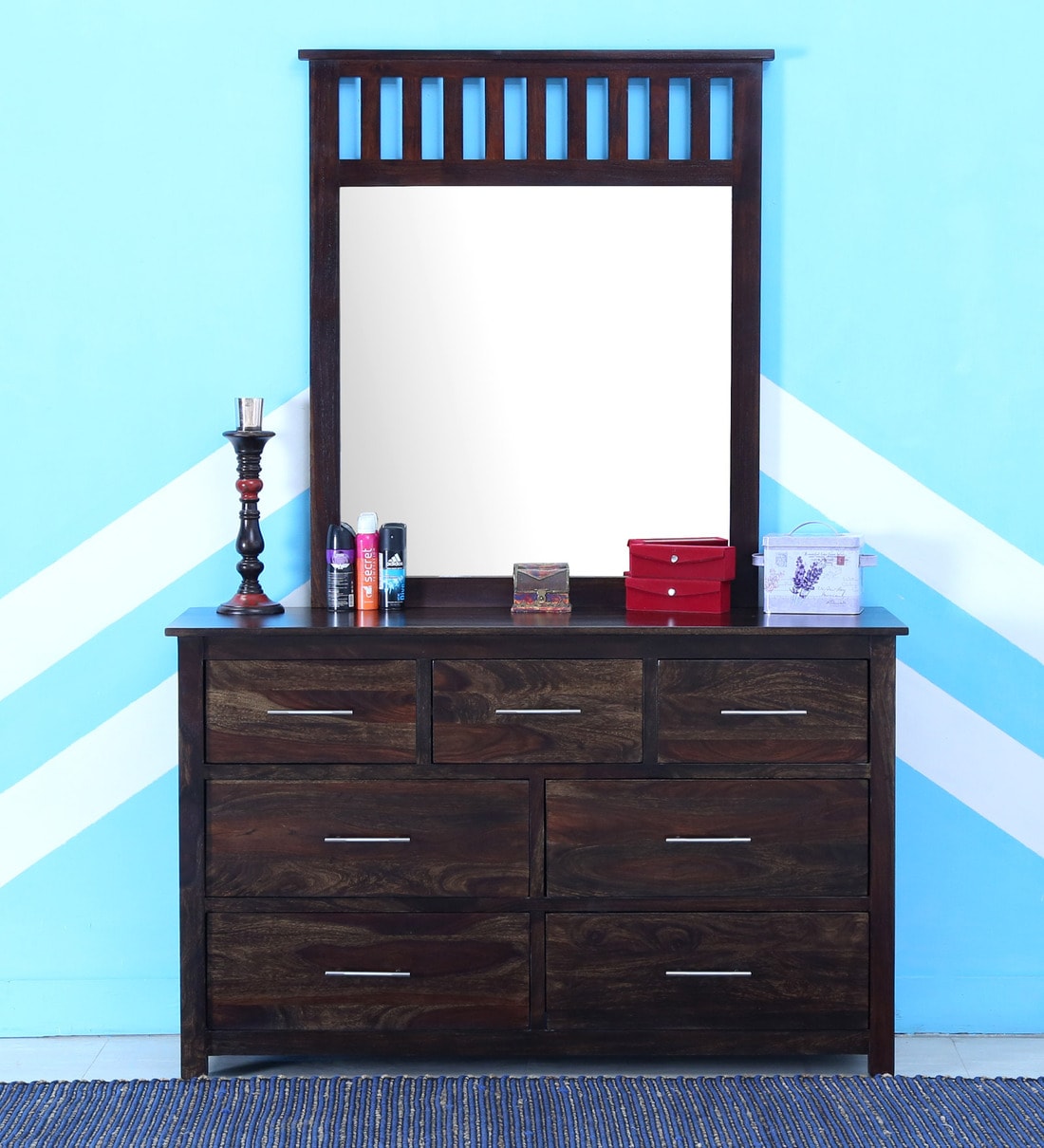 Buy Abbey Solid Wood Dressing Table with Mirror in Warm Chestnut Finish