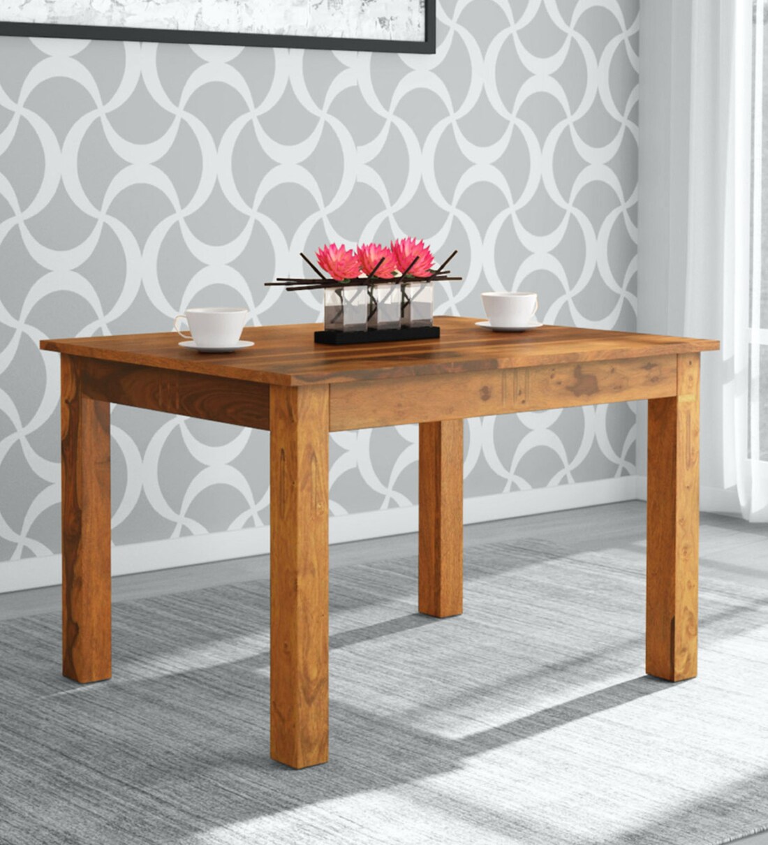 Buy Abbey Solid Wood 4 Seater Dining Table In Rustic Teak Finish By
